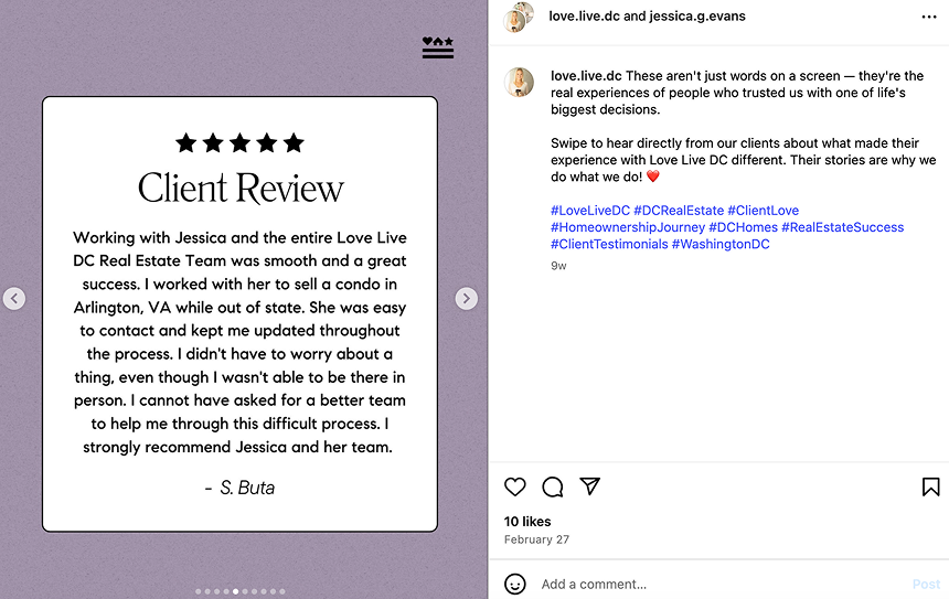 Real Estate Marketing Strategy, Client Review social campaign