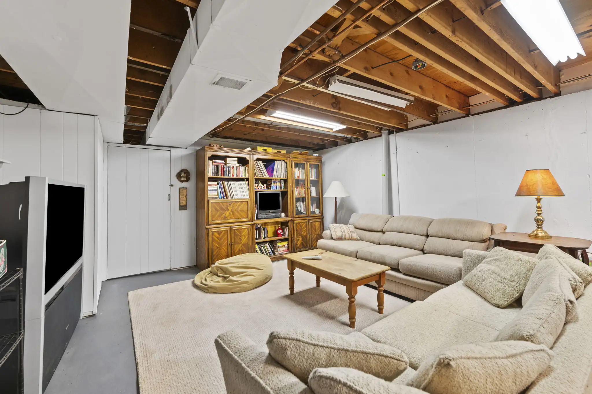 Unfinished basement with open space for recreation and storage
