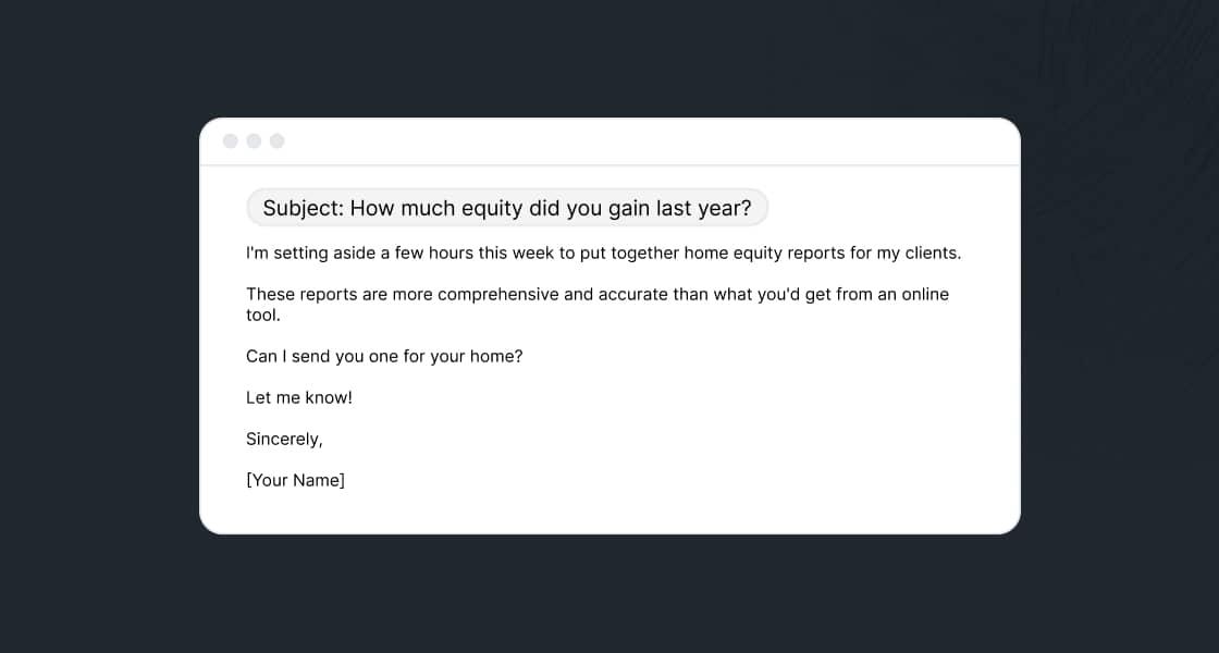 Equity Update Email, Real Estate Seller Marketing Strategy