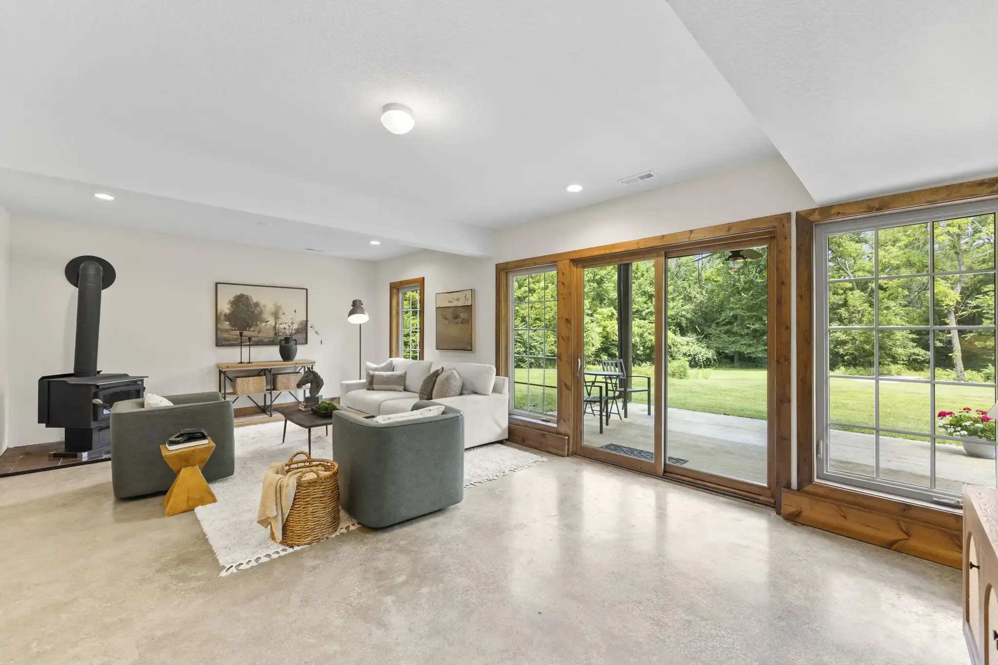 Finished walkout lower level with radiant-heated concrete floors.