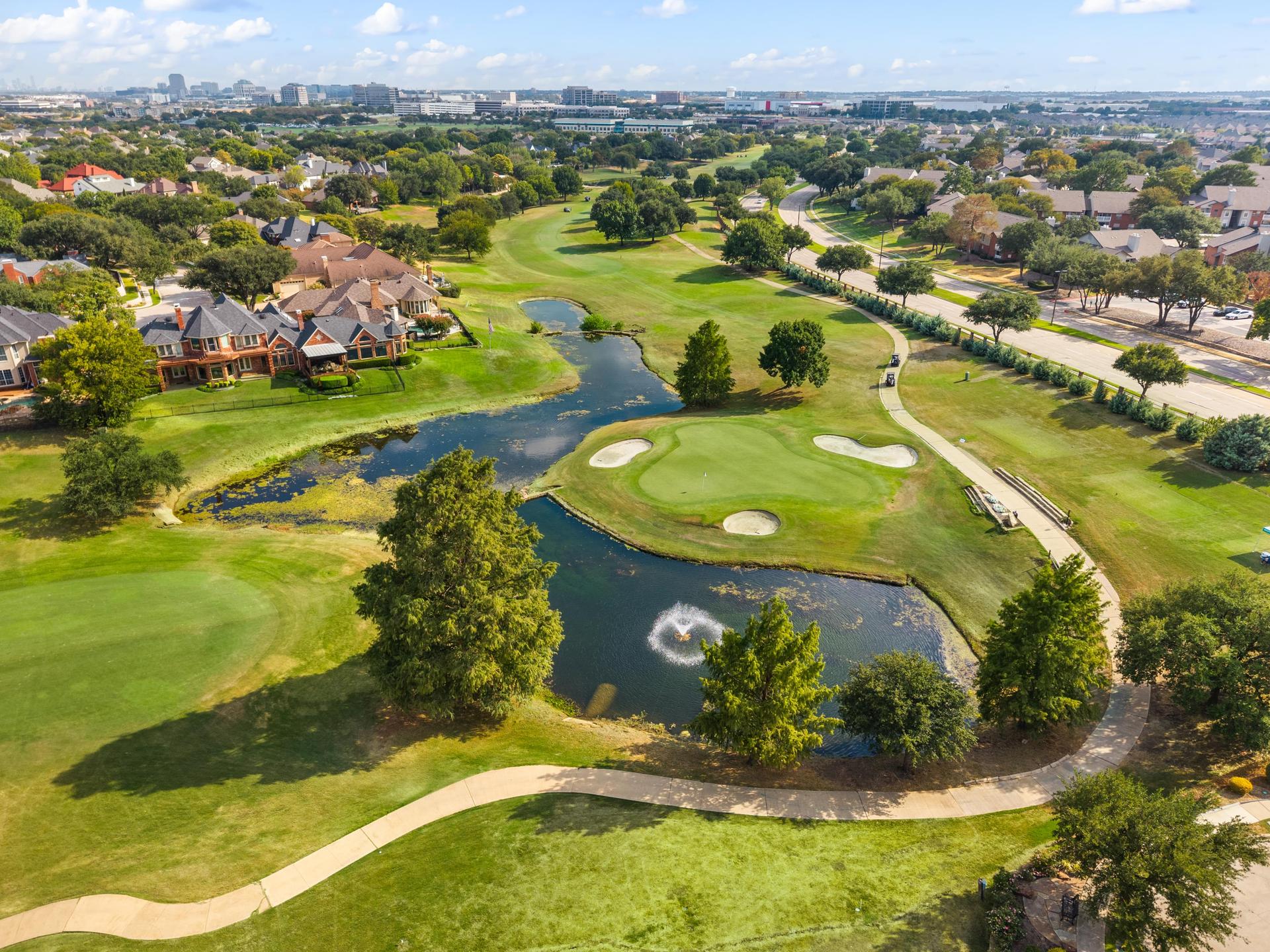 Panoramic aerial view of Hackberry Creek Golf Course from 7626 Lakecrest Circle