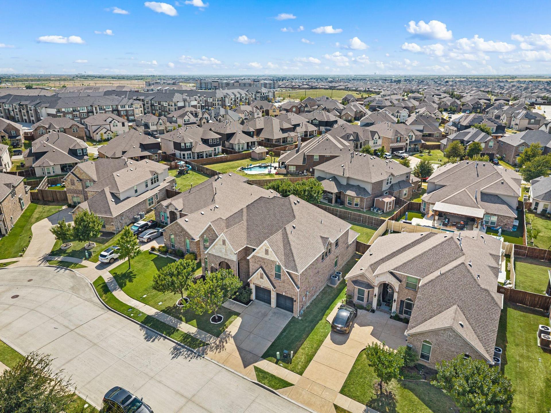 Aerial view of 4201 Rainwater Creek Way in Celina, Texas